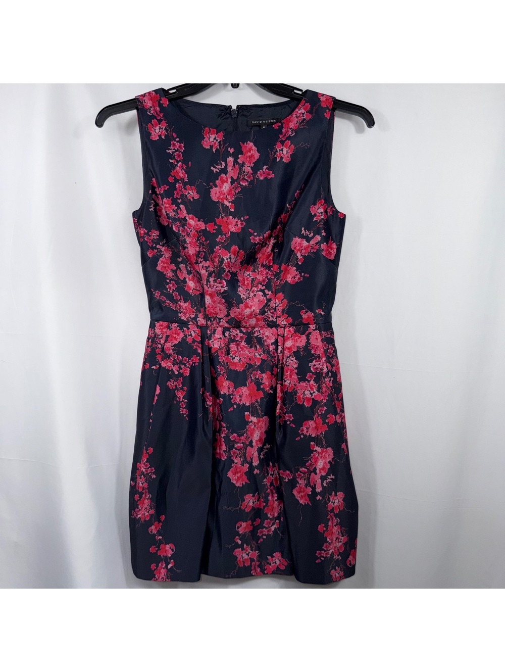 David Meister Size 4 Navy Pink Floral Sleeveless Fit & Flare Dress